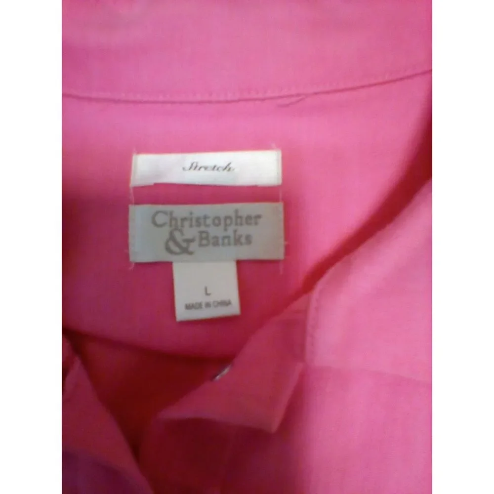 Christopher & Banks Denim Jacket Women's Size L Light Pink Pockets Snap